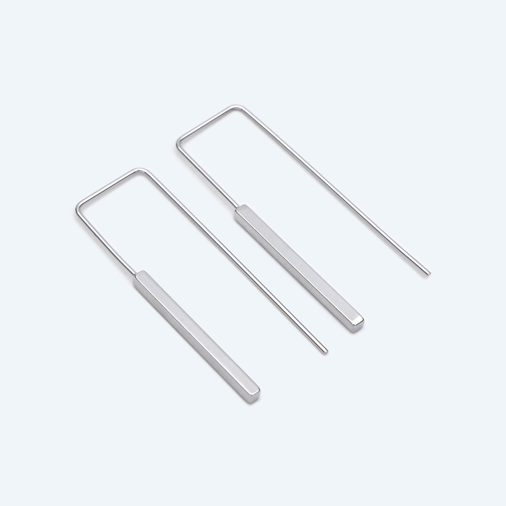 10pcs Gold/ Silver tone Cube Ear Hooks 14x40mm, Gold/ Rhodium plated Brass Simple Earwire Components, Square Earring Hooks (GB-2732-B)